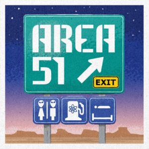 Hand lettered Area 51 road sign